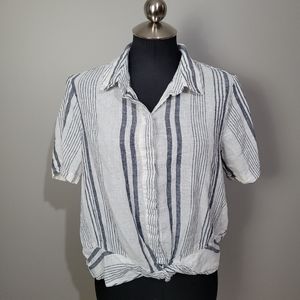 Core life linen stripe shirt twist front shirt